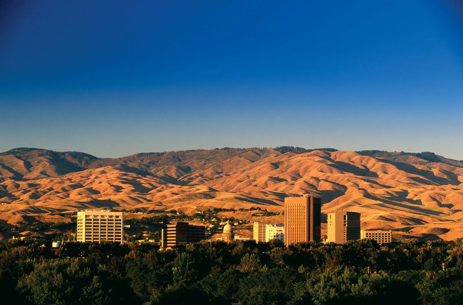 Boise city skyline with foothills in the background, highlighting Boise as the team building capital of the world
