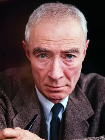 J. Robert Oppenheimer portrait in The Oppenheimer Room, famous physicist with pipe.