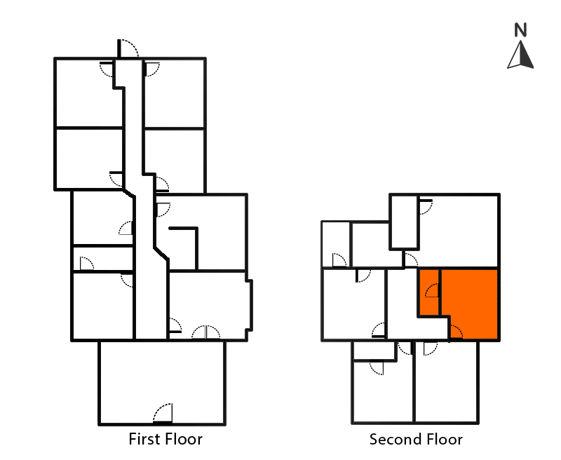 Galileo Room floor plan showing first and second floor layout with highlighted room. Real estate property blueprint.