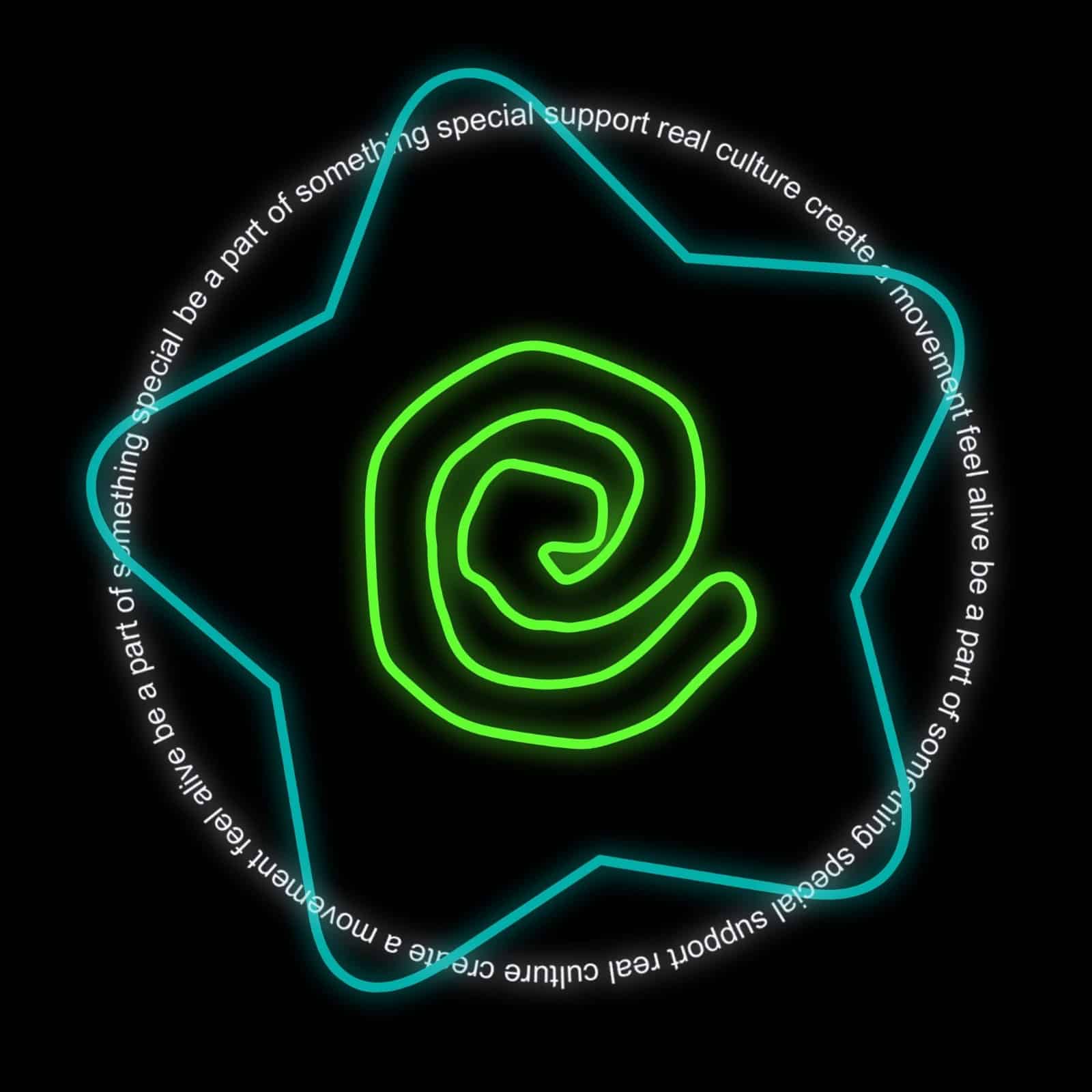 Realms Arcade logo: A neon green spiral inside a blue star, promoting culture and community in Boise, Idaho. Vendor logo.