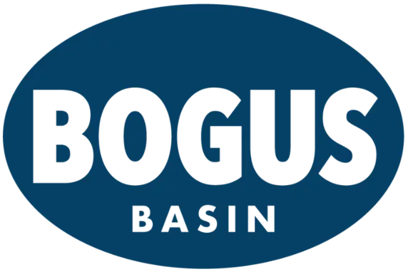 Bogus Basin snowsports logo, blue oval. Boise snow sports and recreation at Bogus Basin ski resort.