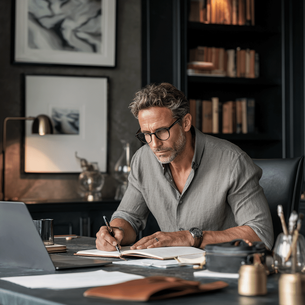 Man writing in notebook at team-building offsite retreat venue. Assemble Boise for productive meetings.