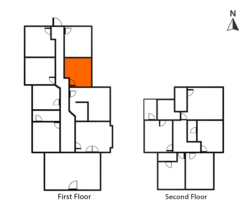 The Newton Room Boise floor plan: assemble. First and second floor layout with highlighted room.