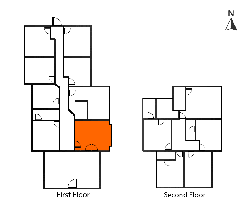 Meeting Room floor plan, Asemble Boise. First floor highlighted, shows room layout for office space.