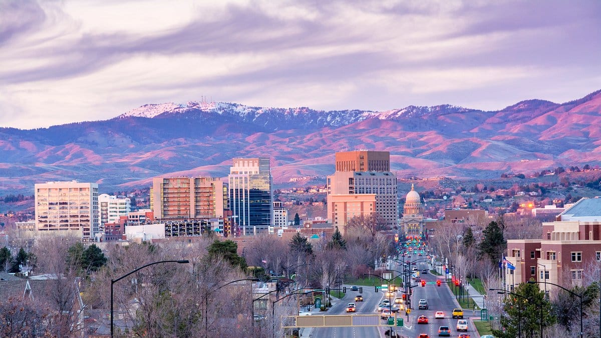 Where to stay in Boise, ID — Boise downtown skyline with the State Capitol and foothills in the background.
