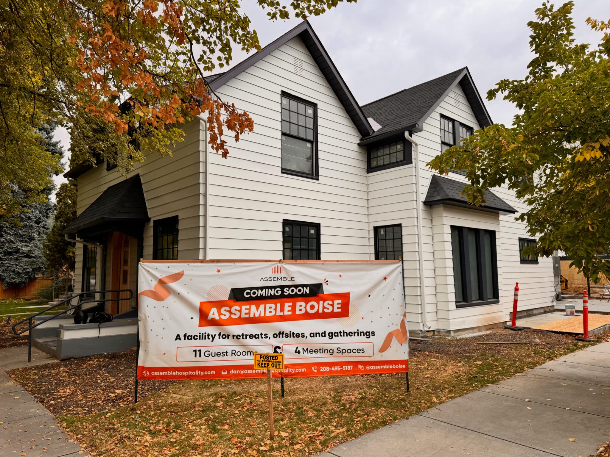 Where to stay in Boise, ID — Assemble Boise boutique hotel exterior with “Coming Soon” banner in front.